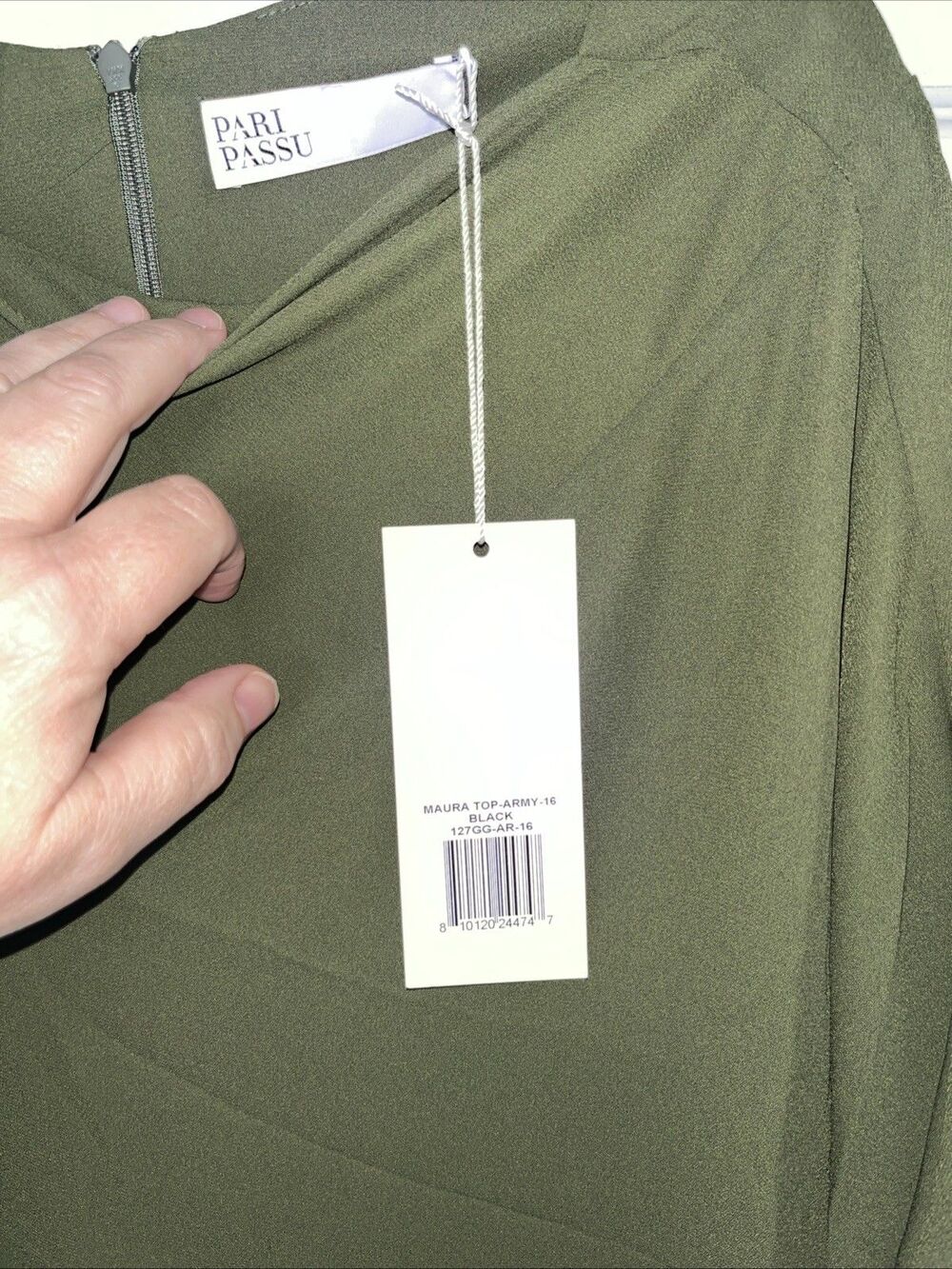Pari Passu Maura Short Sleeve Top in Army NWT size 16 Minimal Preppy Casual - Picture 4 of 8